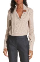 Women's Tibi Kaia Stripe Belt Neck Shirt - Beige