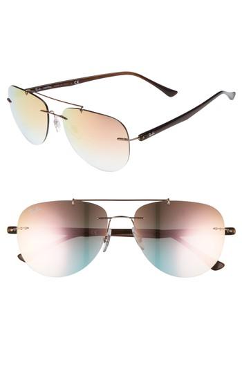 Women's Ray-ban Phantos 57mm Mirrored Rimless Aviator Sunglasses - Pink Flash