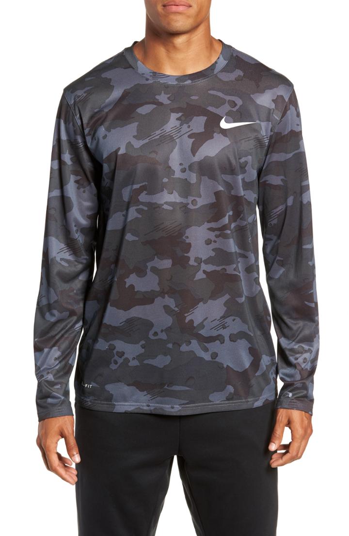 Men's Nike Dry Long Sleeve Camo T-shirt R - Grey