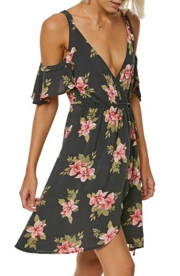Women's O'neill Cecelai Floral Cold Shoulder Wrap Dress - Grey