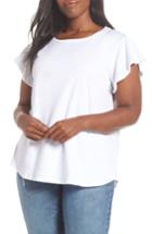 Petite Women's Bobeau Flutter Sleeve Tee P - White