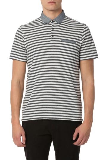 Men's Good Man Brand Trim Fit Stripe Linen Polo - Blue