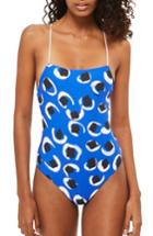 Women's Topshop Circle Print Reversible One-piece Swimsuit Us (fits Like 2-4) - Blue