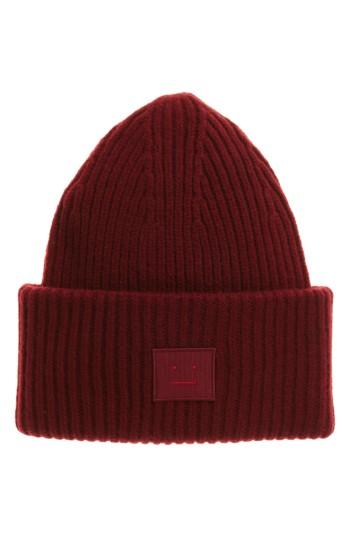 Women's Acne Studios Pansy Rib Knit Wool Beanie - Burgundy