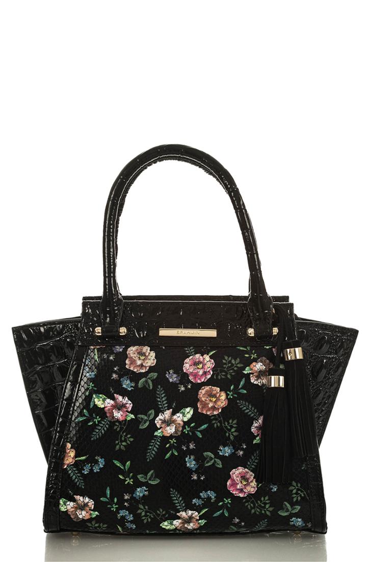 Brahmin Mini Priscilla Floral Leather Satchel - Black