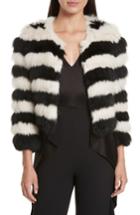 Women's Alice + Olivia Fawn Stripe Genuine Rabbit & Fox Fur Jacket - Black
