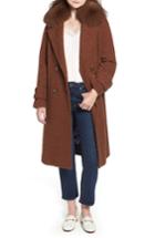 Women's Trina Turk London Genuine Fox Fur Trim Long Coat - Beige