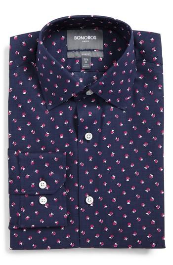Men's Bonobos Cherry Slim Fit Stretch Floral Dress Shirt 33 - Blue