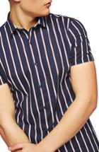 Men's Topman Muscle Fit Resort Stripe Shirt - Blue