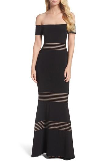 Petite Women's Xscape Inset Off The Shoulder Mermaid Gown P - Black