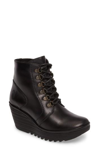 Women's Fly London Yarn Lace-up Wedge Boot -9.5us / 40eu - Black