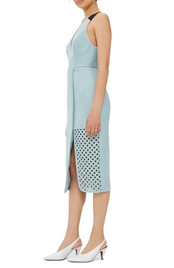 Women's Topshop Embellished Perforated Panel Sheath Dress Us (fits Like 0) - Blue