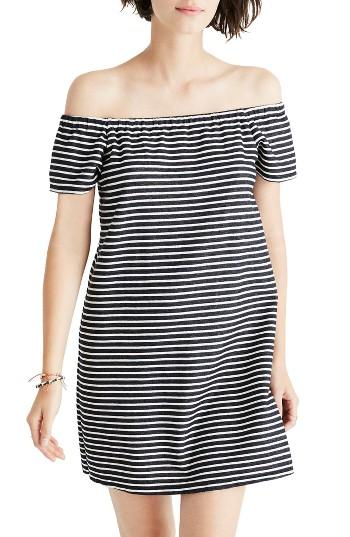 Women's Madewell Mimi Stripe Off The Shoulder Minidress, Size - Black