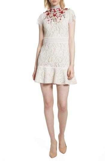 Women's Alice + Olivia Francine Lace Fit & Flare Minidress - Ivory