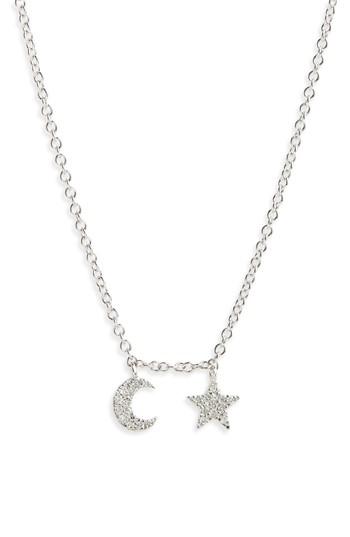 Women's Meira T Moon And Star Diamond Pave Charm Necklace