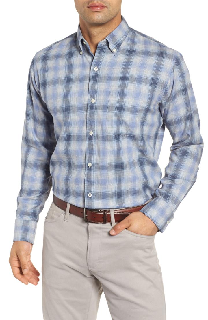 Men's Peter Millar Mountain Fog Plaid Sport Shirt - Blue