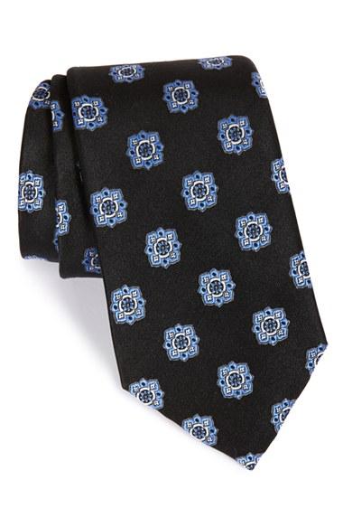 Men's Nordstrom Men's Shop Floral Medallion Silk Tie, Size - Black