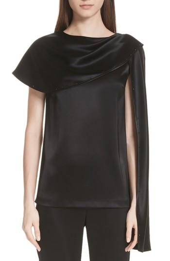 Women's St. John Collection Attached Scarf Liquid Satin Top - Black