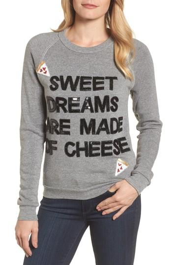 Women's Bow & Drape Sweet Dreams Are Made Of Cheese Sweatshirt - Grey