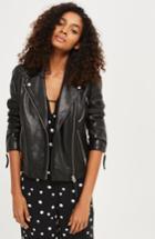 Women's Topshop Rosemary Leather Biker Jacket Us (fits Like 0-2) - Black