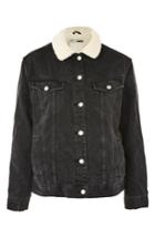 Women's Topshop Borg Oversize Denim Jacket Us (fits Like 0) - Black