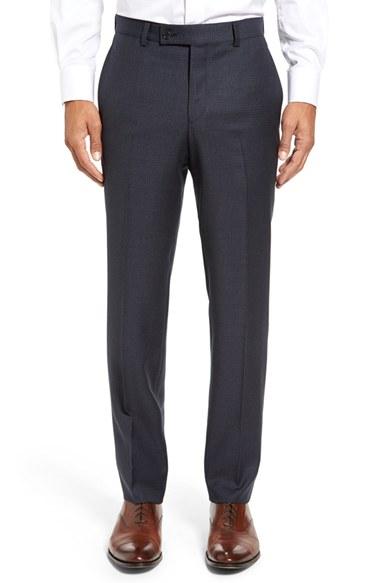 Men's Ted Baker London Jefferson Flat Front Check Wool Trousers R - Beige