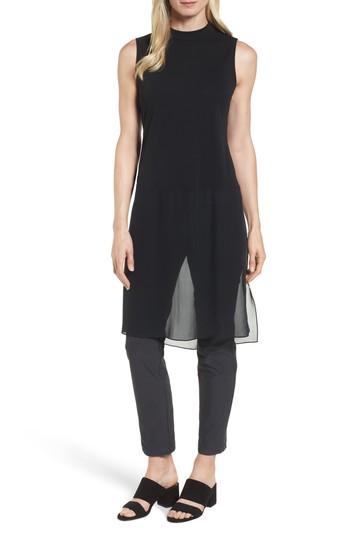 Petite Women's Eileen Fisher Silk Jersey & Chiffon Tunic P - Black