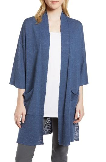 Women's Eileen Fisher Organic Linen & Cotton Kimono Cardigan, Size /x-small - Blue