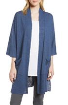 Women's Eileen Fisher Organic Linen & Cotton Kimono Cardigan, Size /x-small - Blue