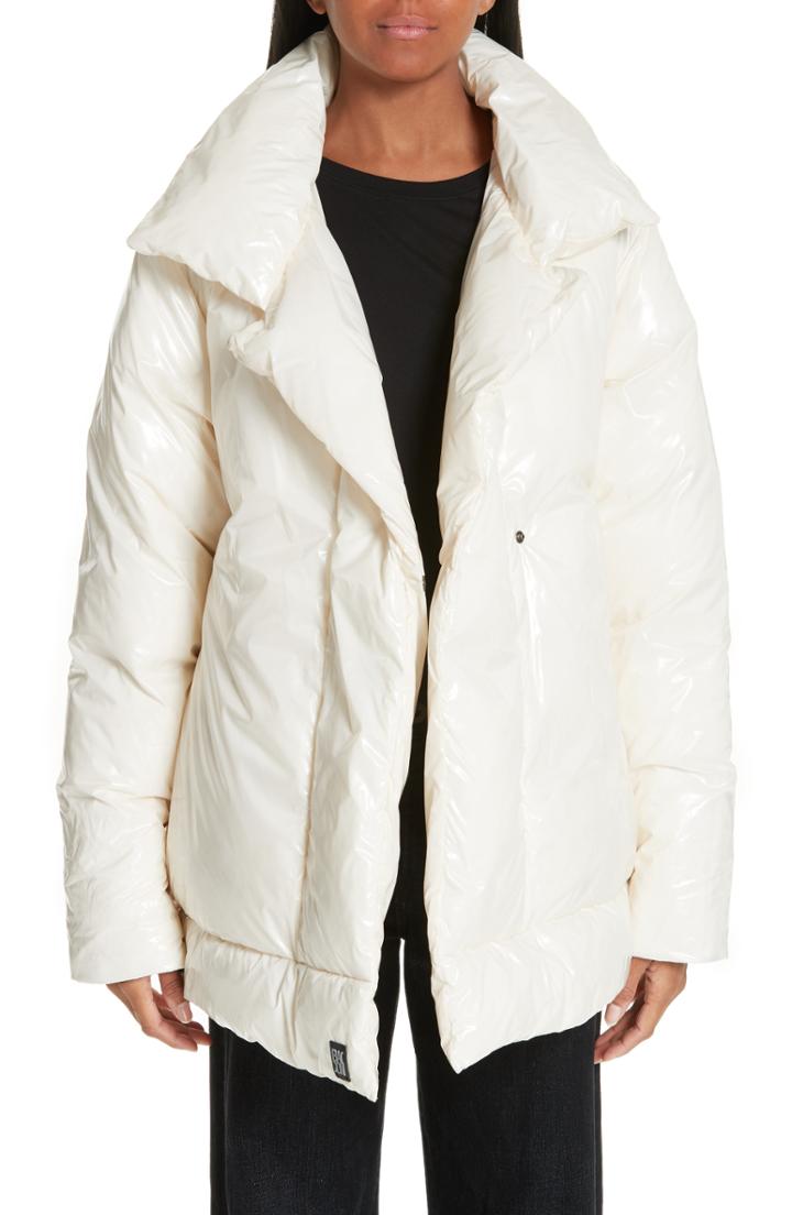 Women's Bacon Shiny Puffer Coat With Contrast Lining - Beige