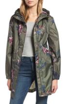Women's Joules Right As Rain Packable Print Hooded Raincoat - Green