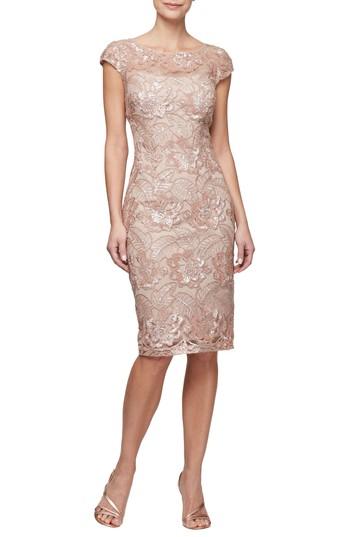 Women's Alex Evenings Sequin Lace Cocktail Dress - Pink