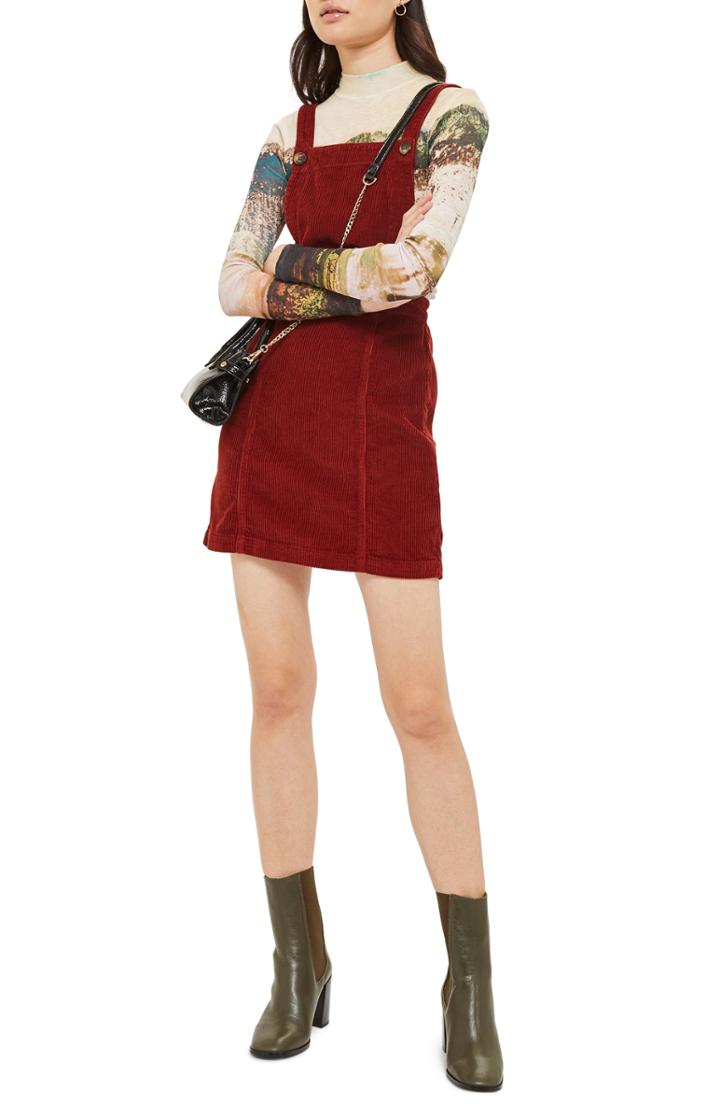Women's Topshop Horn Button Corduroy Pinafore Dress Us (fits Like 10-12) - Metallic