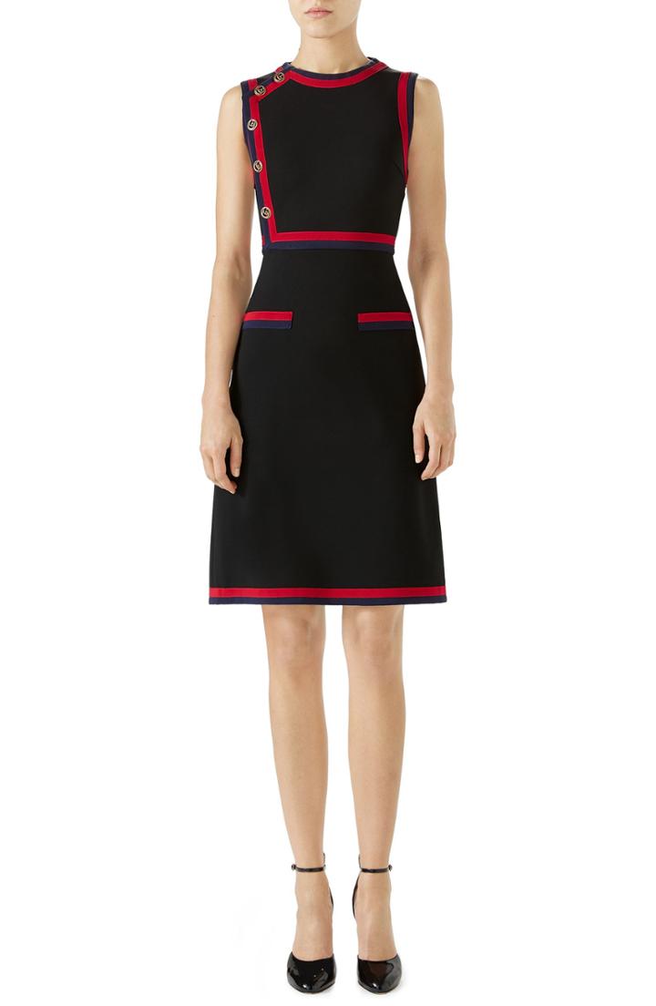 Women's Gucci Stripe Trim Jersey A-line Dress