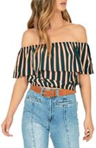 Women's Amuse Society Between The Lines Off The Shoulder Crop Top - Green