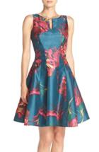 Women's Gabby Skye Floral Shantung Fit & Flare Dress