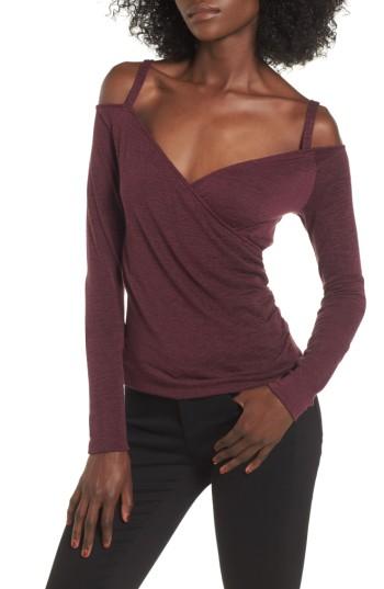 Women's Leith Wrap Front Off The Shoulder Top - Burgundy