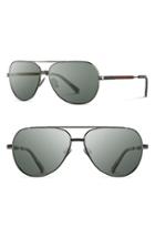 Men's Shwood 'redmond' 56mm Titanium & Wood Sunglasses - Black Chrome/ Mahogany/ Green