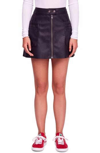 Women's Free People High A-line Faux Leather Miniskirt - Black