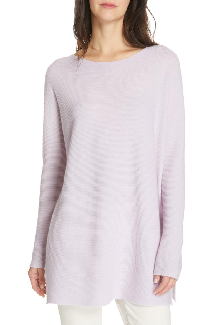Women's Eileen Fisher Bateau Neck Cashmere Tunic Sweater - Purple