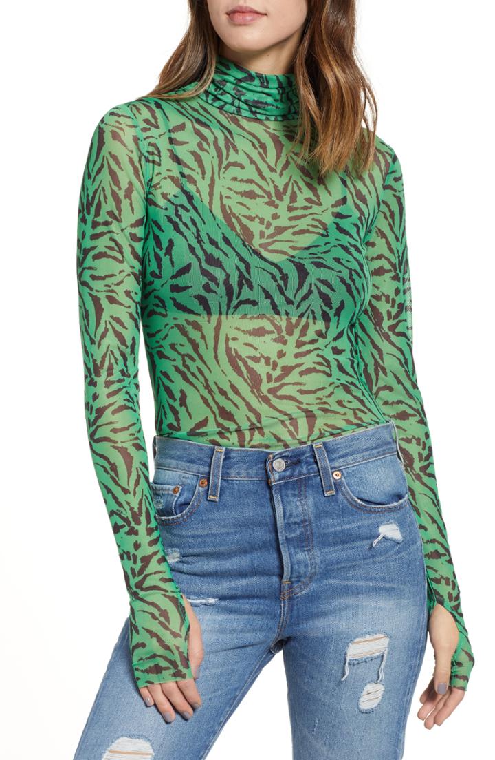 Women's Afrm Zadie Semi Sheer Turtleneck - Green