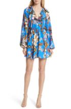 Women's Dvf Tie Waist Floral Silk Dress - Blue