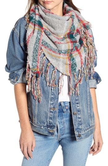 Women's Free People Freemont Fringe Bandana Scarf, Size - Grey