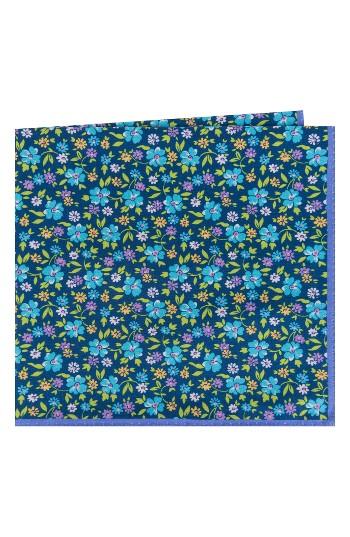 Men's Ted Baker London Floral Cotton & Silk Pocket Square, Size - Blue