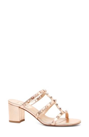 Women's Valentino Garavani Rockstud Slide Sandal Us / 34eu - Metallic