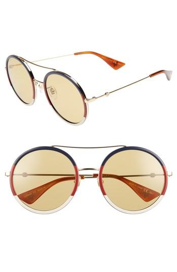 Women's Gucci 56mm Round Sunglasses - Gold/ Blonde Havana