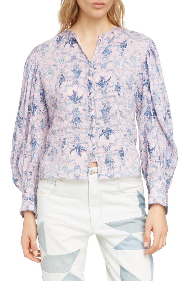Women's Isabel Marant Etoile Tilo Floral Print Linen Shirt Us / 34 Fr - Pink