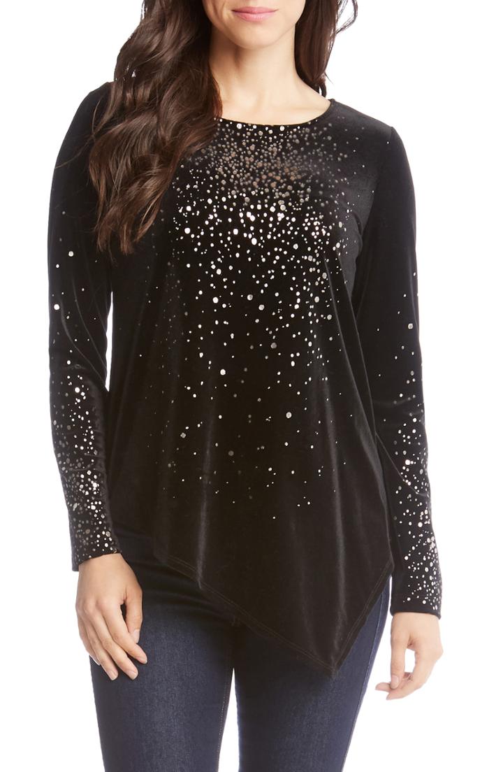 Women's Karen Kane Metallic Splatter Print Velvet Top - Black