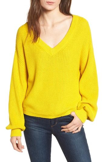 Women's Bp. V Neck Cotton Sweater, Size - Yellow