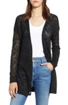 Women's Halogen Metallic Pointelle Cardigan - Black